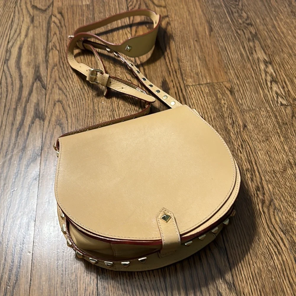 🎉HP🎉 Rebecca Minkoff Skylar Saddle Bag Tan with Gold Hardware Genuine Leather - Picture 7 of 11